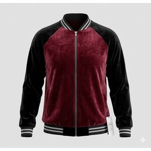 Ob•sess 5189034H Women's Burgundy & Black Velour Varsity Jacket. NWT. Size PXXL